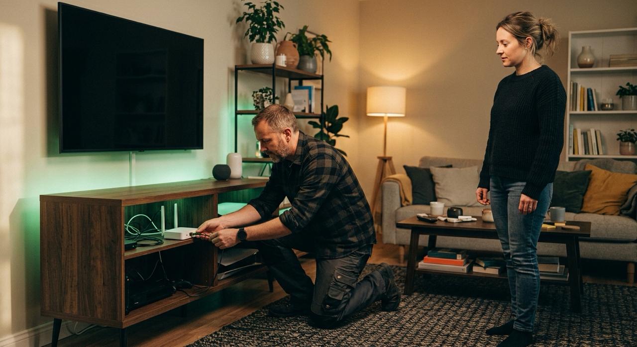 Technik instaluje router u zákazníka doma